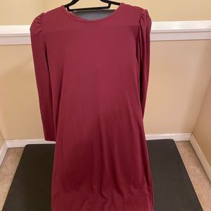 Wine color long sleeve dress button back detail